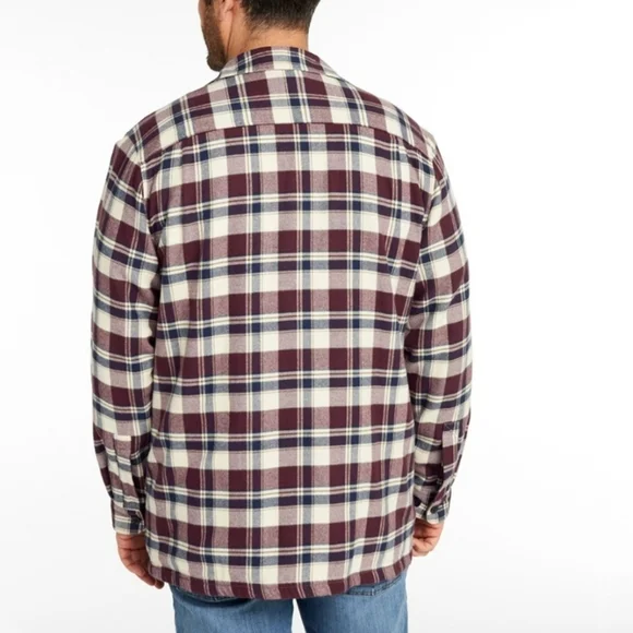 L.L. Bean Blue Plaid Heavyweight Fleece Lined Chore Shirt Jacket Shacket - Picture 3 of 12
